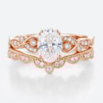1ct Colorless VS+ Oval Cut Lab Grown Diamond Vintage Milgrain Split Prong Bridal Ring Set in Rose Gold (2)