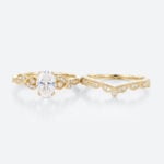 1ct Colorless VS+ Oval Cut Lab Grown Diamond Vintage Milgrain Split Prong Bridal Ring Set in Yellow Gold (2)