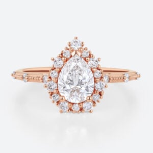Pear Shaped Halo Engagement Ring Rose Gold Diamond Lab Rings