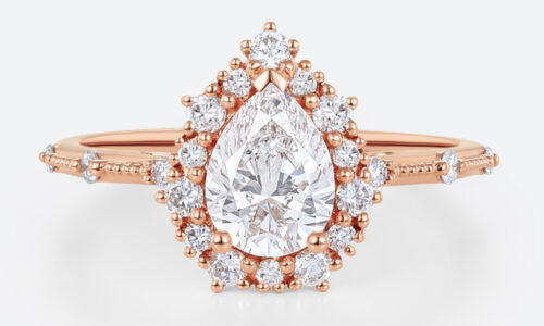 Pear Shaped Halo Engagement Ring Rose Gold Diamond Lab Rings