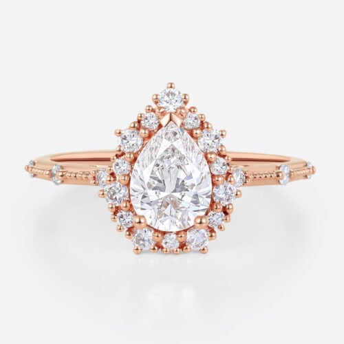 Pear Shaped Halo Engagement Ring Rose Gold Diamond Lab Rings