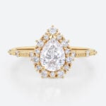 Pear Shaped Halo Engagement Ring Yellow Gold Diamond Lab Rings