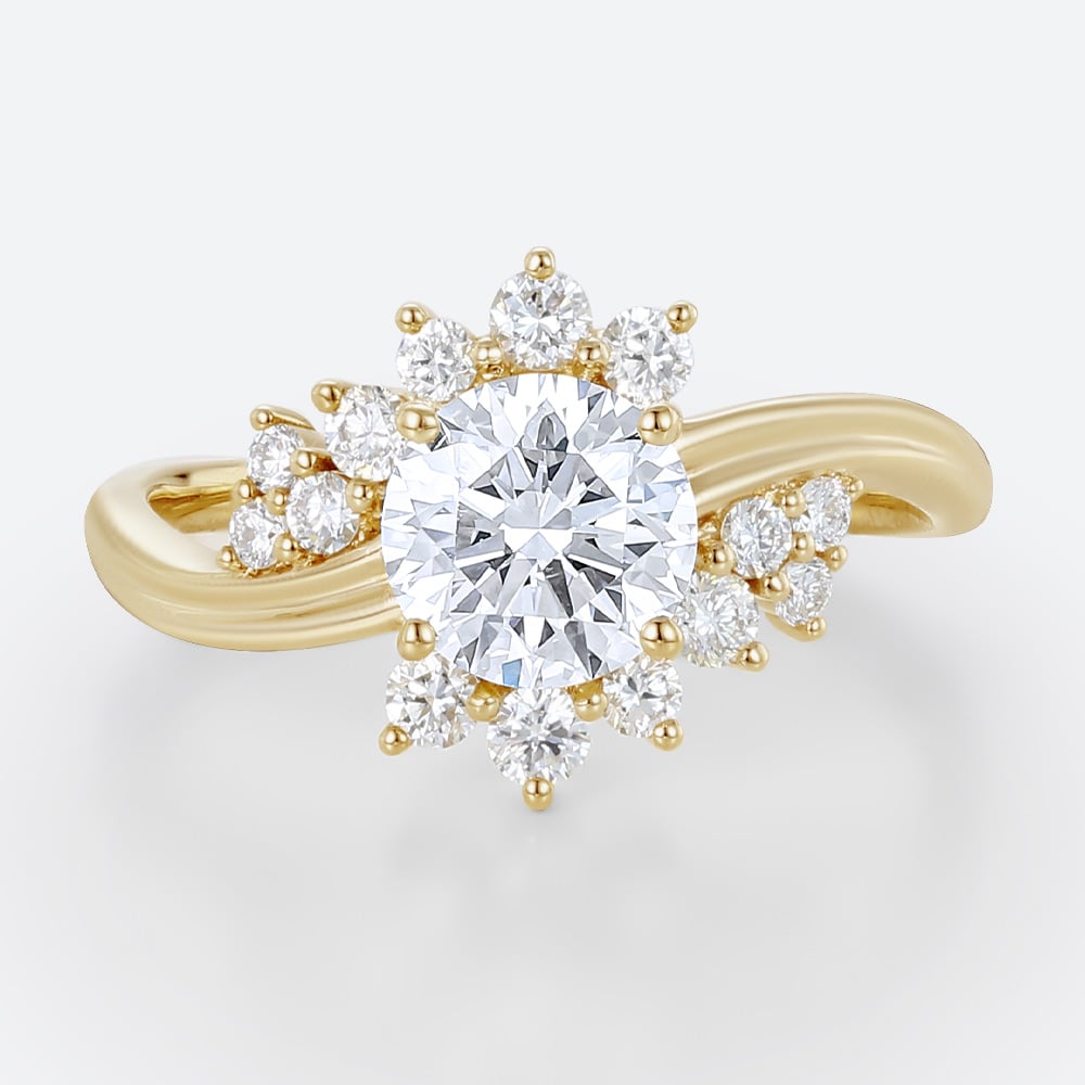 Round Cut Ring Lab Diamonds Rings Yellow Gold Promise Rings