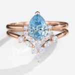 Pear Shaped Lab Blue Diamond Ring​ Set 1ct Fancy Blue 3-Prong Engagement Ring in Rose Gold