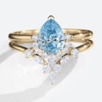 Pear Shaped Lab Blue Diamond Ring​ Set 1ct Fancy Blue 3-Prong Engagement Ring in Yellow Gold