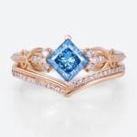 Lab Blue Diamond Rings​ Set 1ct Fancy Blue Princess Cut Infinity Ring in Rose Gold
