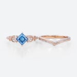 Lab Blue Diamond Rings​ Set 1ct Fancy Blue Princess Cut Infinity Ring in Rose Gold