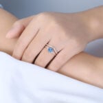 Lab Blue Diamond Rings​ Set 1ct Fancy Blue Princess Cut Infinity Ring in Rose Gold
