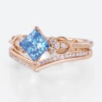 Lab Blue Diamond Rings​ Set 1ct Fancy Blue Princess Cut Infinity Ring in Rose Gold
