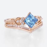 Lab Blue Diamond Rings​ Set 1ct Fancy Blue Princess Cut Infinity Ring in Rose Gold
