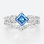 Lab Blue Diamond Rings​ Set 1ct Fancy Blue Princess Cut Infinity Ring in White Gold