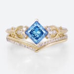 Lab Blue Diamond Rings​ Set 1ct Fancy Blue Princess Cut Infinity Ring in Yellow Gold