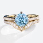 Lab Blue Diamond Engagement Rings Set 1ct Pavé 6-Prong Ring in Yellow Gold