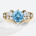 1ct Round Cut Blue Diamond Ring​ Set Snowfall Inspired Engagement Ring in Yellow Gold