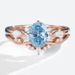 Wedding and Engagement Ring Set Blue Lab Diamond Oval Ring