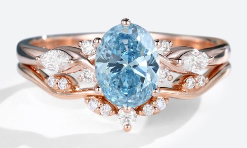 Wedding and Engagement Ring Set Blue Lab Diamond Oval Ring