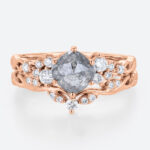 Cushion Cut Wedding Rings Salt and Pepper Diamonds Ring Set