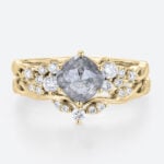 Cushion Cut Wedding Rings Salt and Pepper Diamonds Ring Set