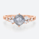Rose Gold 1ct Cushion Cut Salt and Pepper Diamond Cluster Promise Ring