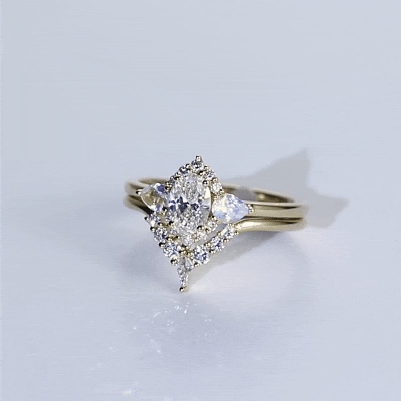 Lab Created Diamond Engagement Ring Gold Ring Moonstone Set