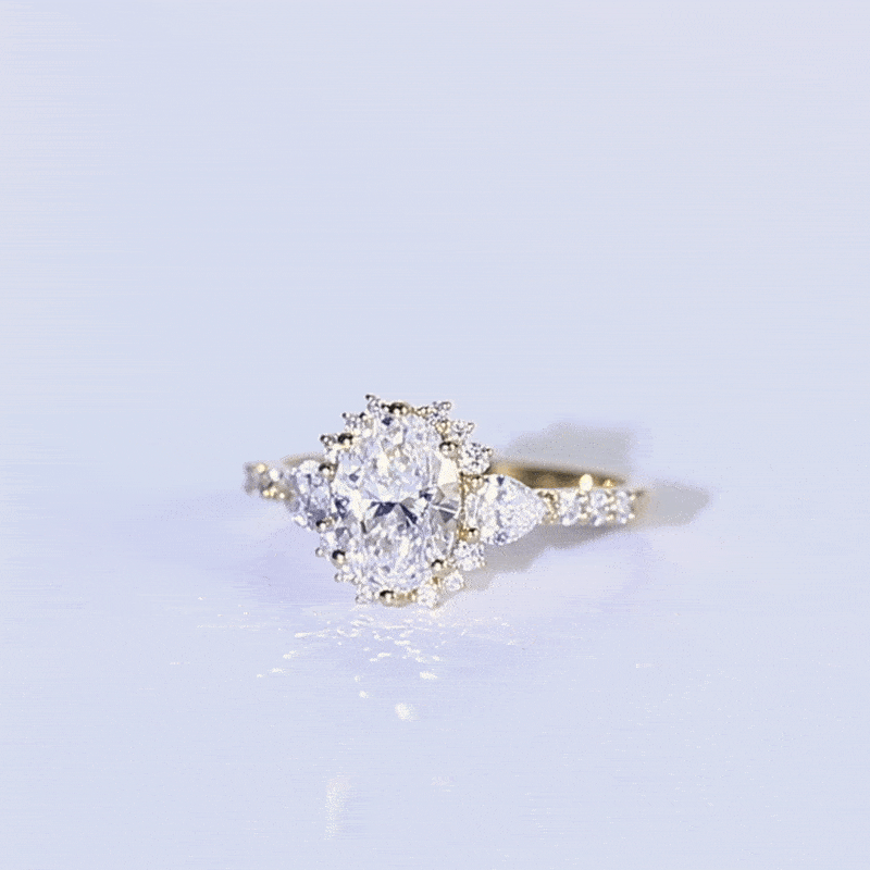 Oval Cut Lab Grown Diamond Engagement Ring Unique Yellow Gold Bridal Ring