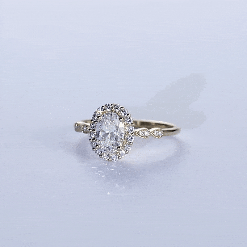 Yellow Gold Oval Halo Engagement Ring Lab Made Unique Diamond Rings