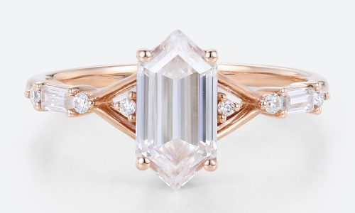 Rose Gold Hexagon Cut Engagement Rings with Lab Created Diamonds Rose Gold Hexagon Cut Engagement Rings with Lab Created Diamonds