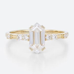 Yellow Gold Simple Wedding Ring Hexagon Cut Ring Lab Grown Diamond