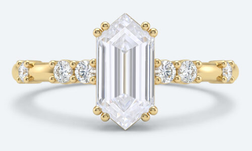 Elongated Hexagon Cut Lab Grown Diamond Modern 4 Double Prong Engagement Ring in Yellow Gold (1)