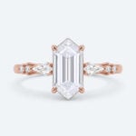 Elongated Hexagon Cut Lab Grown Diamond Modern Side Stone 4-Prong Engagement Ring in Rose Gold (1)