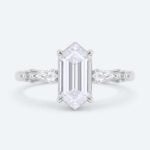 Elongated Hexagon Cut Lab Grown Diamond Modern Side Stone 4-Prong Engagement Ring in Rose Gold (2)