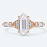 Elongated Hexagon Cut Lab Grown Diamond Vintage Side Stones 4-Prong Engagement Ring in Rose Gold (1)