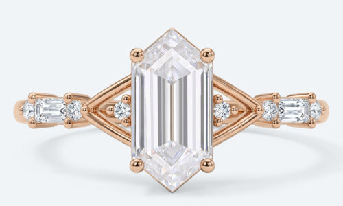 Elongated Hexagon Cut Lab Grown Diamond Vintage Side Stones 4-Prong Engagement Ring in Rose Gold (1)