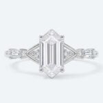 Elongated Hexagon Cut Lab Grown Diamond Vintage Side Stones 4-Prong Engagement Ring in Rose Gold (2)
