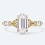 Elongated Hexagon Cut Lab Grown Diamond Vintage Side Stones 4-Prong Engagement Ring in Rose Gold (3)