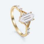 Elongated Hexagon Cut Lab Grown Diamond Vintage Side Stones 4-Prong Engagement Ring in Rose Gold (5)