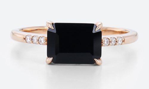 Black Onyx Rings for Women Rose Gold Simple Wedding Rings