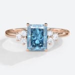 Rose Gold Emerald Cut Diamond Engagement Ring Lab Created Blue Diamonds