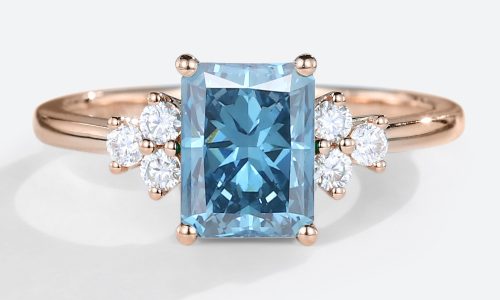 Rose Gold Emerald Cut Diamond Engagement Ring Lab Created Blue Diamonds Rose Gold Emerald Cut Diamond Engagement Ring Lab Created Blue Diamonds