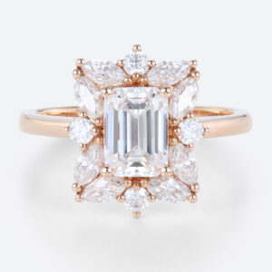 Rose Gold Emerald Cut Halo Engagement Rings 1.6ct Lab Grown Diamond Rings
