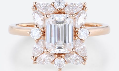 Rose Gold Emerald Cut Halo Engagement Rings 1.6ct Lab Grown Diamond Rings Rose Gold Emerald Cut Halo Engagement Rings 1.6ct Lab Grown Diamond Rings
