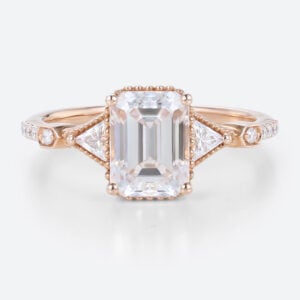 Rose Gold Vintage Emerald Cut Engagement Rings 2 Carat Lab Diamond