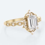 Emerald Cut Lab Grown Diamond Antique-Inspired Milgrain 4-Prong Engagement Ring (2)
