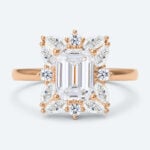 Emerald Cut Lab Grown Diamond Vintage Cluster 4-Prong Engagement Ring in Rose Gold (1)