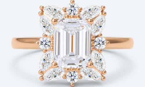 Emerald Cut Lab Grown Diamond Vintage Cluster 4-Prong Engagement Ring in Rose Gold (1)