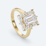 Emerald Cut Lab Grown Diamond Vintage Cluster 4-Prong Engagement Ring in Rose Gold (3)
