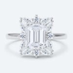 Emerald Cut Lab Grown Diamond Vintage Cluster 4-Prong Engagement Ring in Rose Gold (6)