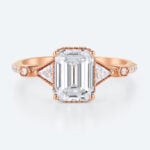Rose Gold Vintage Emerald Cut Engagement Rings 1.5 Carat Lab Diamond