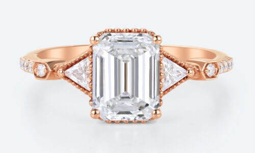 Rose Gold Vintage Emerald Cut Engagement Rings 1.5 Carat Lab Diamond