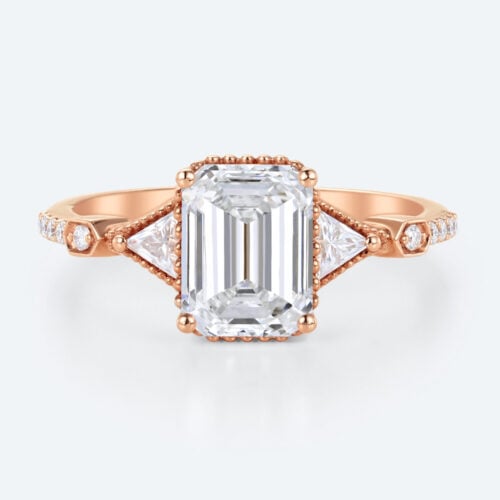 Rose Gold Vintage Emerald Cut Engagement Rings 1.5 Carat Lab Diamond